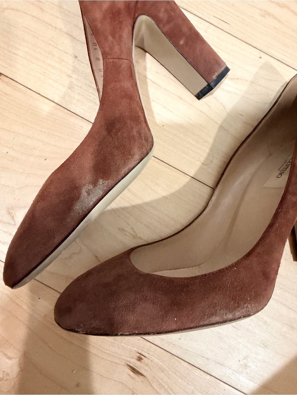 Valentino Brown Suede Round-Toe Pumps - Picture 7 of 10
